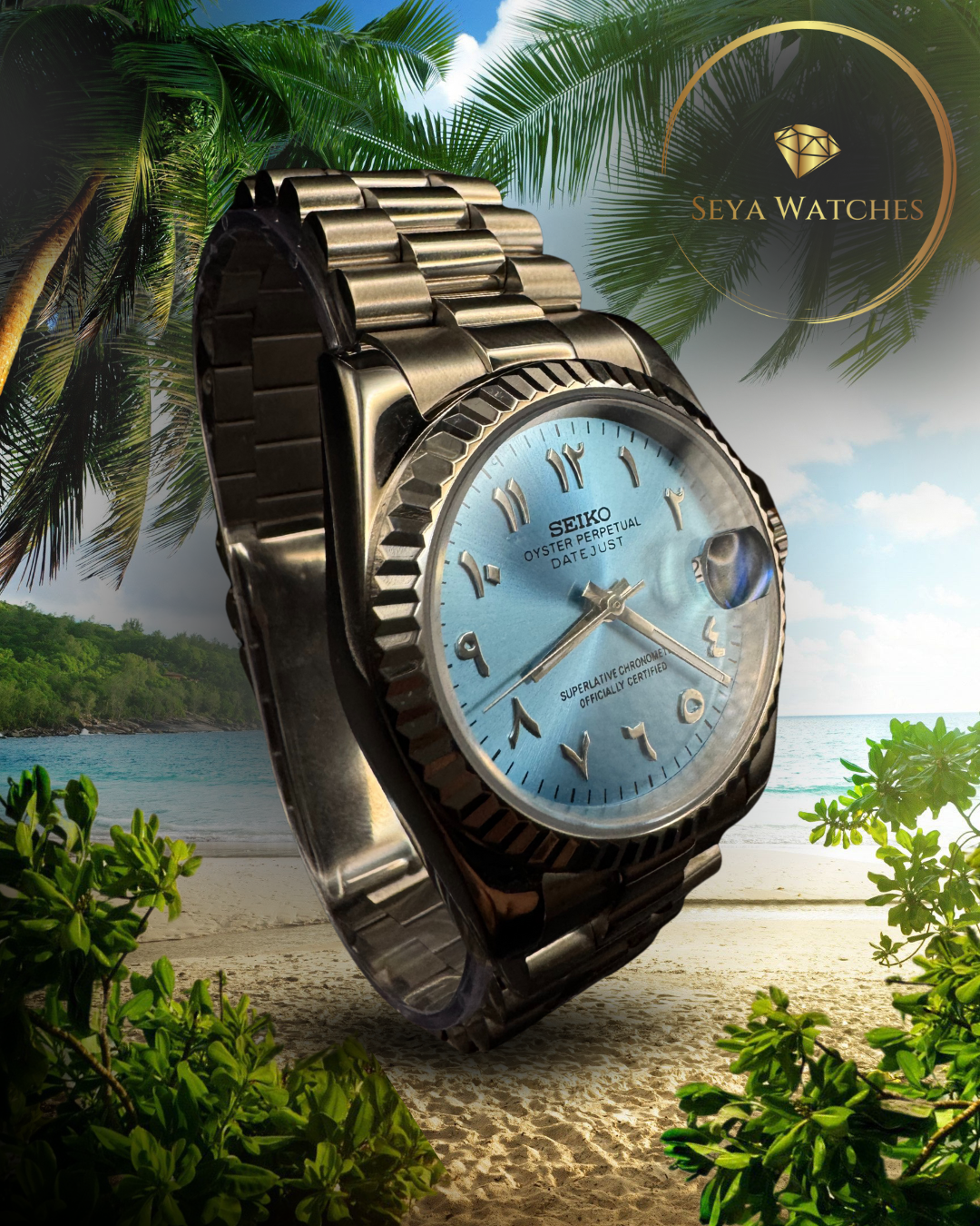 Baby Blue - Arabic Seiko Dial - SeyaWatches